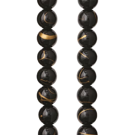 12 Pack: Black Coated Glass Round Beads, 8mm by Bead Landing™